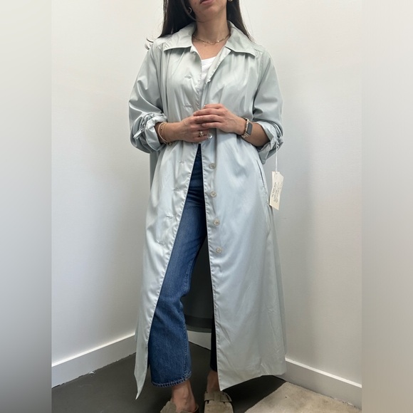Vintage Jackets & Blazers - Vintage 50’s Blue Green Lightweight Oversized Trench Long Rain Coat Size M